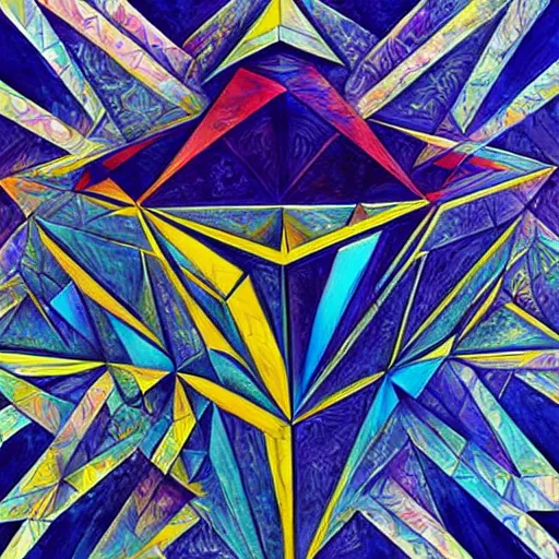 Prompt: a painting of a star of david, a cubist painting by Android Jones, cgsociety, geometric abstract art, cubism, angular, tesseract