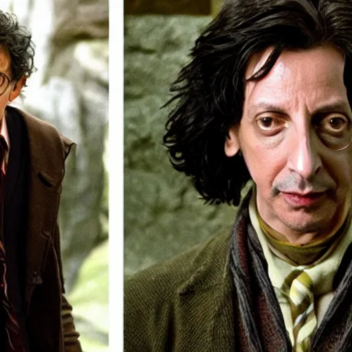 Image similar to Jeff Goldblum in the movie Harry Potter And The Prisoner Of Azkaban, working with Professor Snape