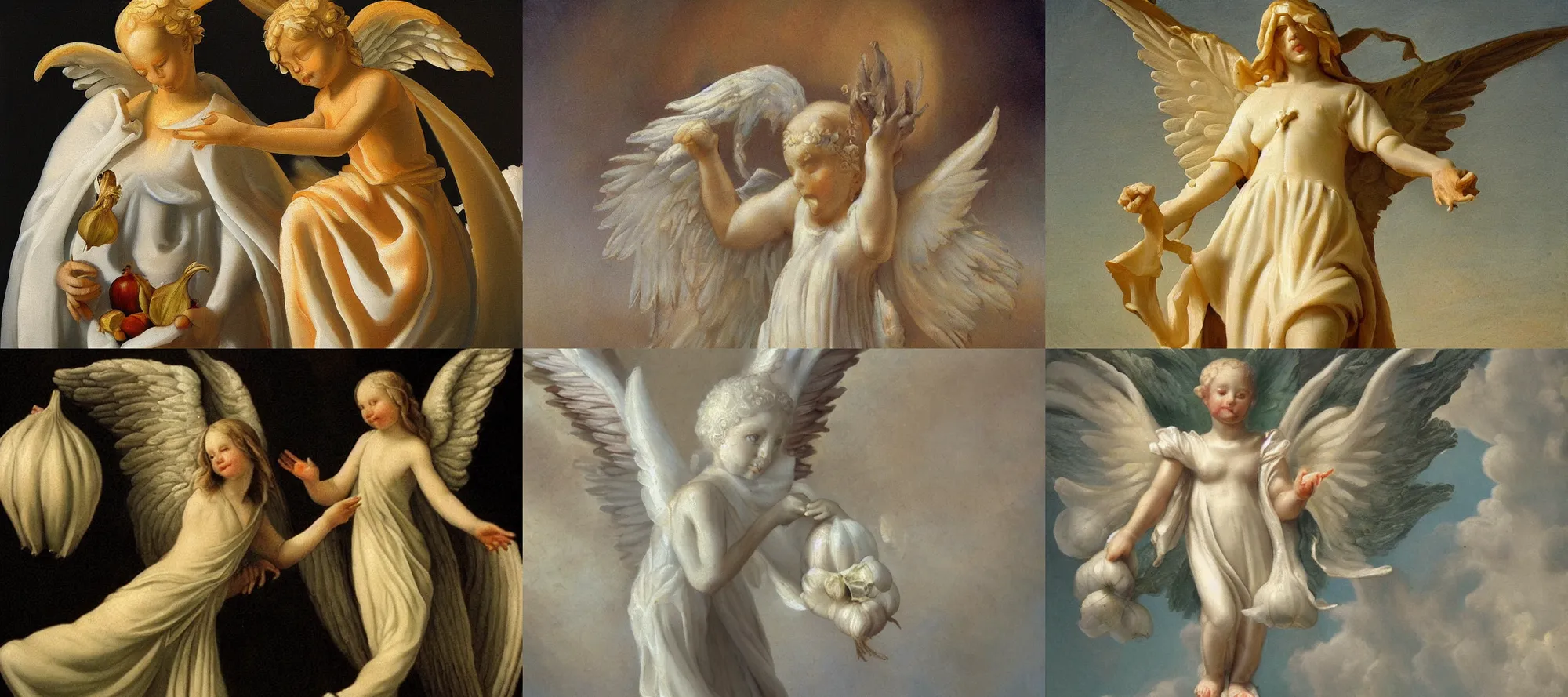 Prompt: garlic angel, baroque painting, heavenly spirit of garlic