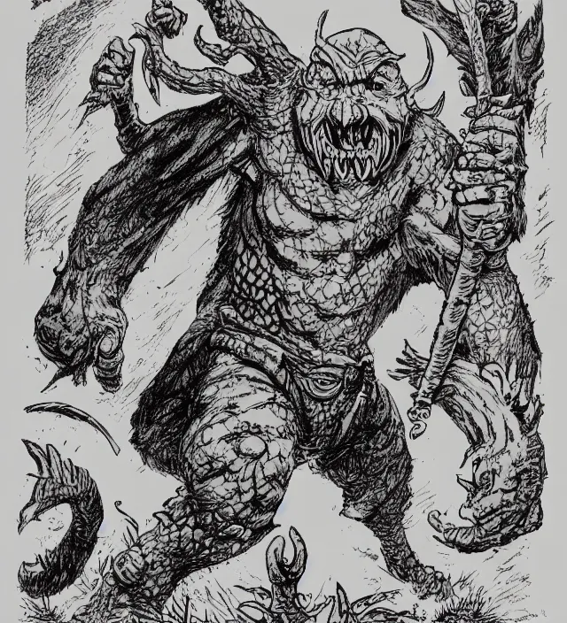 Prompt: a smurf as a D&D monster, full body, pen-and-ink illustration, etching, by Russ Nicholson, DAvid A Trampier, larry elmore, 1981, HQ scan, intricate details, Monster Manula, Fiend Folio