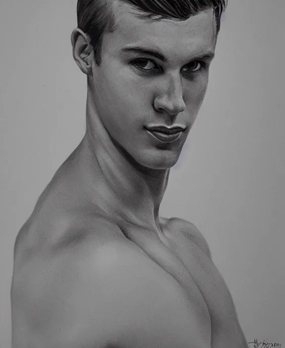 Image similar to portrait of a handsome young swedish swimmer, art by denys tsiperko and bogdan rezunenko, hyperrealism