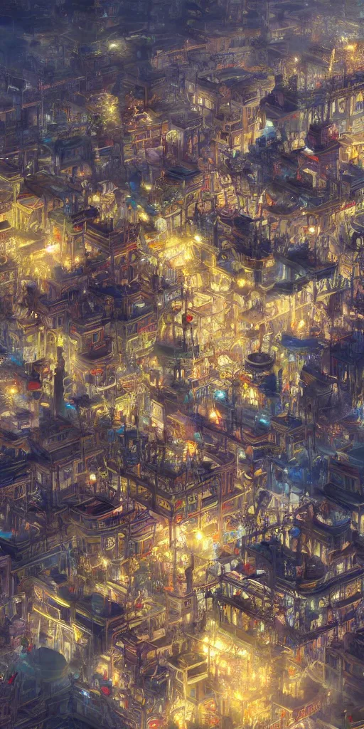 Image similar to Closeup of a magical eastern civilization at day, built around ocean, full with people, a lot of lights, huge architectures. Trending on artstation