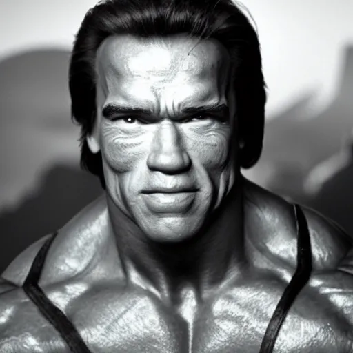 Prompt: Arnold Schwarzenegger dressed as He-Man, ultra realistic movie frame, cinematic lighting