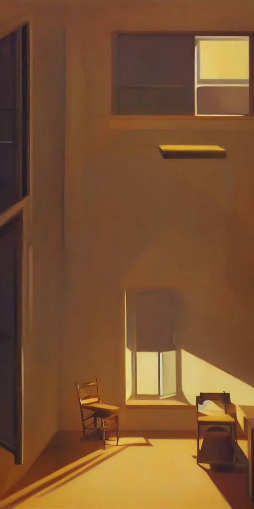 Image similar to room of impossible geometry, cinematic and highly detailed oil painting by josep tapiro baro and edward hopper, trending on artstation, oil painting masterpiece, symmetry, mysterious, very very very aesthetic