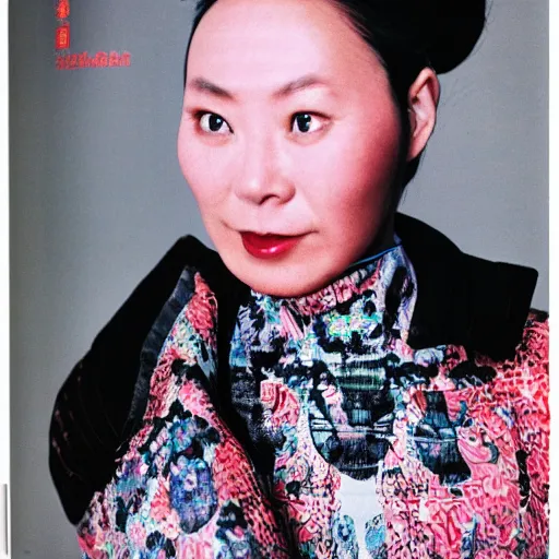 Prompt: A Chinese woman wearing clothes from 2078, portrait, Taschen, by David Bailey