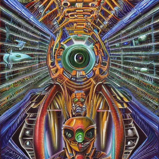 Image similar to alex grey painting of aliens and mecha