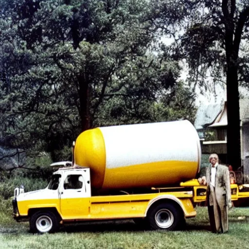 Image similar to cement truck that distributes mustard award winning photo 1970s kodak picture