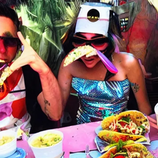 Prompt: lady gaga eating tacos, psychedelic