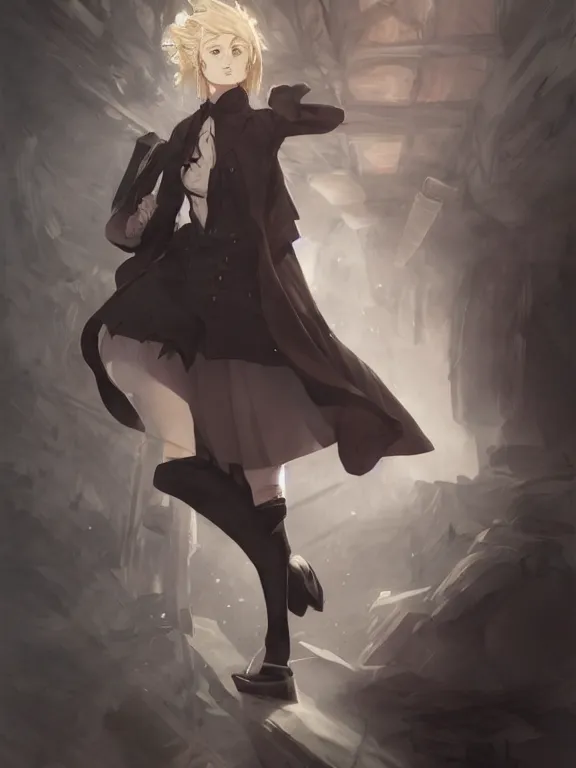 Image similar to anime illustration of annie leonhart wearing an elegant tailcoat, au naturel, hyper detailed, digital art, trending in artstation, cinematic lighting, studio quality, smooth render, unreal engine 5 rendered, octane rendered, concept art, smooth, sharp focus, illustration, art by lise deharme and james c. christensen