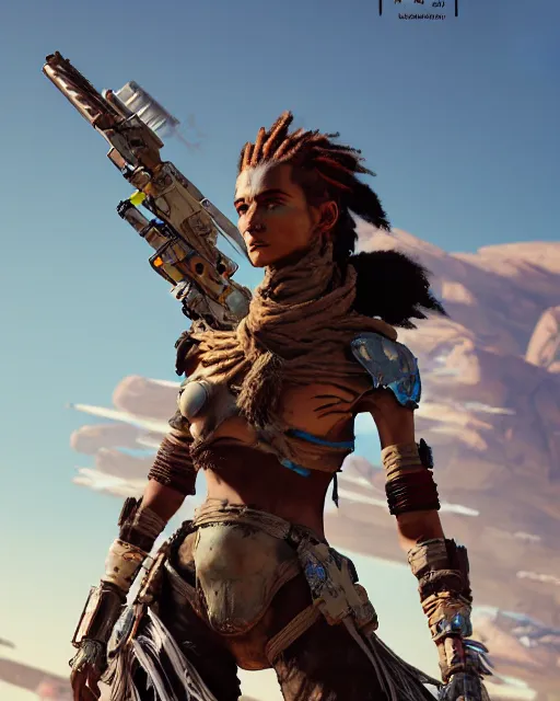Prompt: render of a futuristic female desert nomad, post apocalyptic, in the style of Star Wars, in the style of Horizon Zero Dawn, part by Tsutomu Nihei, part by Emil Melmoth, part by Craig Mullins, part by Yoji Shinkawa, dof, golden hour, 8k