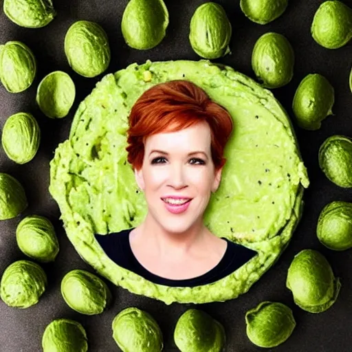 Prompt: molly ringwald face on a pile of guacamole