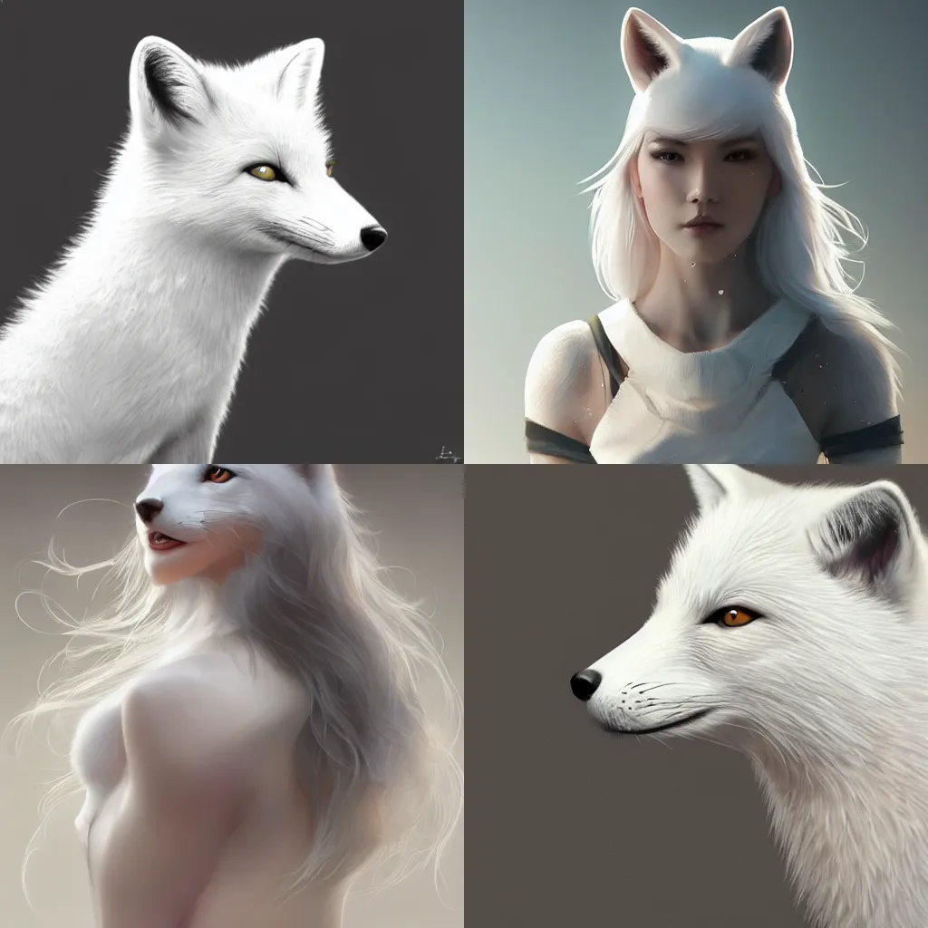 Prompt: a white fox , made by Stanley Artgerm Lau, WLOP, Rossdraws, ArtStation, CGSociety, concept art, cgsociety, octane render, trending on artstation, artstationHD, artstationHQ, unreal engine, 4k, 8k,