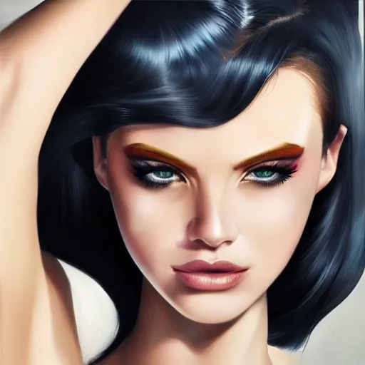 Prompt: half - electric striking woman, cute - fine - face, pretty face, oil slick hair, realistic shaded perfect face, extremely fine details, realistic shaded lighting, dynamic background, artgerm, 8 k ultra realistic, highly detailed, ando tadao