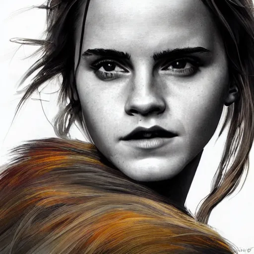 Image similar to Very funny Emma Watson looking like an old monkey, colorful painting on grey scale face, powerful , magic, thunders, dramatic lighting, intricate, wild, highly detailed, digital painting, artstation, concept art, smooth, sharp focus, illustration, art by artgerm and greg rutkowski and alphonse mucha, footage