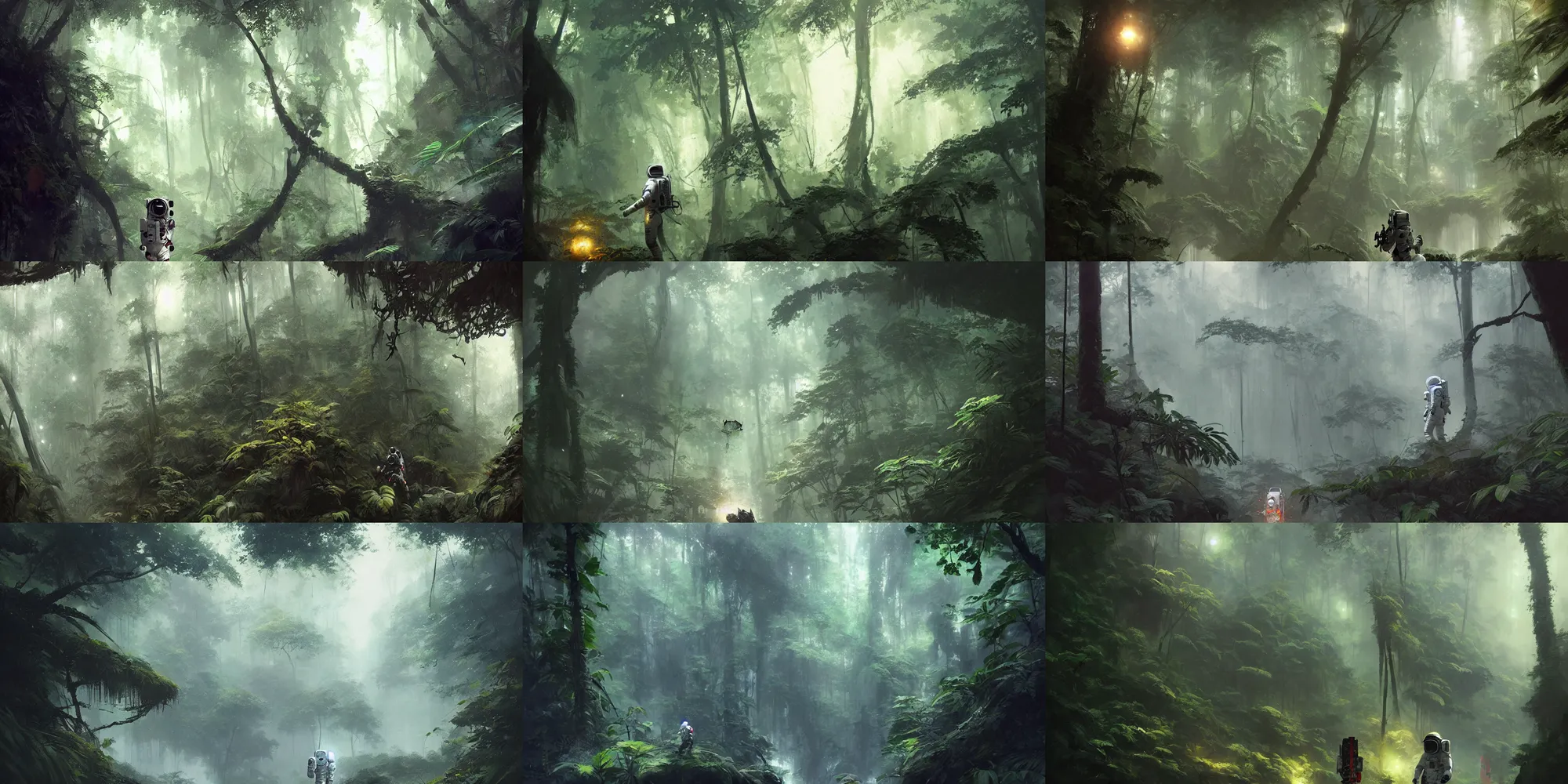 Prompt: an astronaut in a rain forest, trending on artstation, masterpiece by greg rutkowski by ross tran by fenghua zho