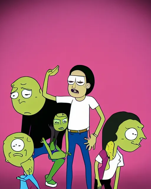 Prompt: michael jackson in the style of justin roiland. cinematic lighting. style of rick & morty. photographic, photography. by justin roiland