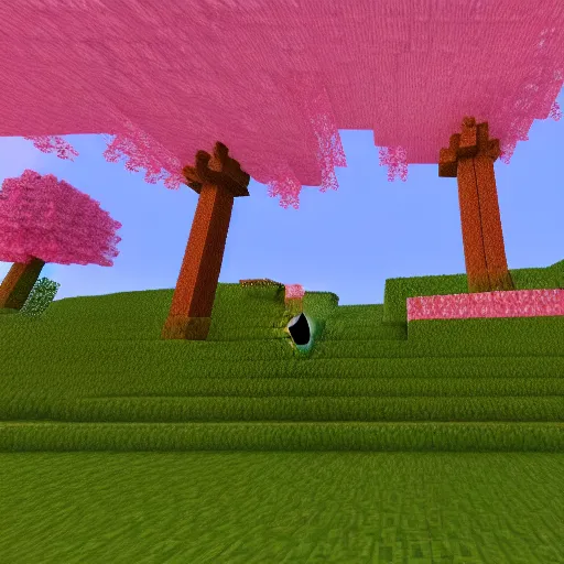 Prompt: beautiful landscape of a sakura forest on a mountain in minecraft