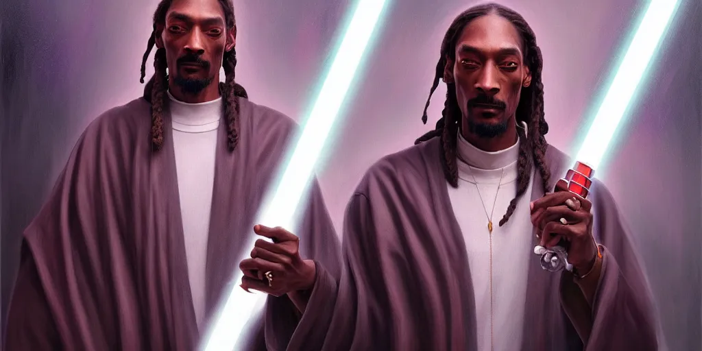 Image similar to breathtaking detailed concept art painting of a jedi snoop dogg, by hsiao - ron cheng, bizarre compositions, exquisite detail, extremely moody lighting, 8 k