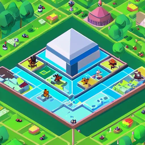 Prompt: isometric world of pokemon!! bird's eye view