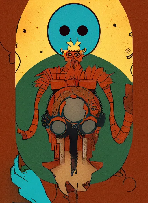 Image similar to tarot card illustration for the beholder, modern reimagining, digital art, stylish, sharp colours, trending on artstation