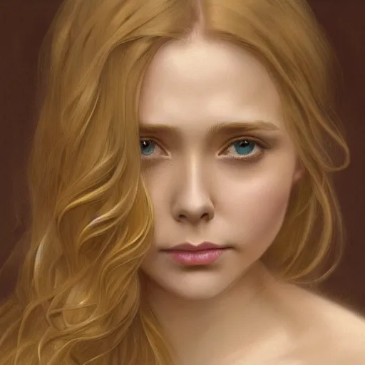 Prompt: Young blonde elizabeth olsen, highly detailed, digital painting, artstation, concept art, smooth, sharp focus, illustration, ArtStation, art by artgerm and greg rutkowski and alphonse mucha and J. C. Leyendecker and Edmund Blair Leighton and Katsuhiro Otomo and Geof Darrow and Phil hale and Ashley wood and Ilya repin and Charlie Bowater