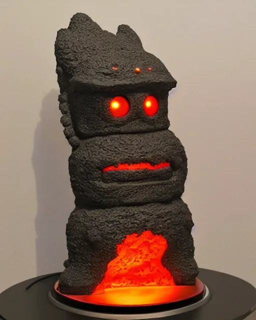 Prompt: an antropomorphic lava statue of a house, digital art by studio ghibli, googly eyes, cute, anime artstyle, studio lighting