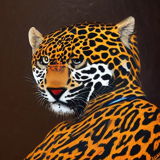 Image similar to an intricated and detailed painting of a shaman turning into a jaguar 4 k render