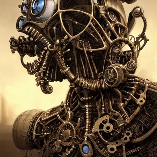 Image similar to steampunk skeletal robot, 3 d model, unreal engine realistic render, 8 k, micro detail, intricate, elegant, highly detailed, centered, digital painting, artstation, smooth, sharp focus, illustration, artgerm, tomasz alen kopera, peter mohrbacher, donato giancola, joseph christian leyendecker, wlop, boris vallejo