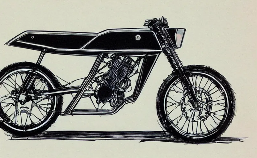 Image similar to 1 9 7 0 s yamaha enduro motorcycle concept, sketch, art,