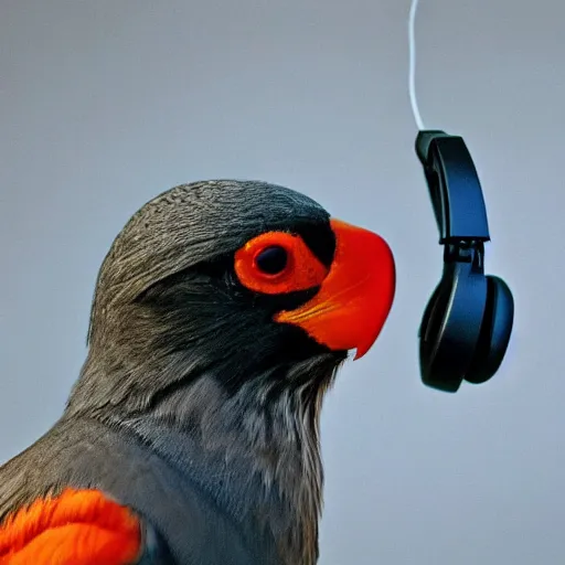 Image similar to a bird wearing headphones