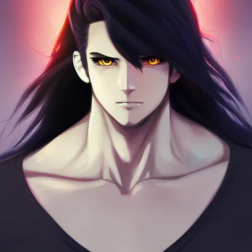 Prompt: buffed guy with long white hair and horn, red eye makeup, style of makoto shinkai and artgerm and loish, dynamic lighting trending on artstation