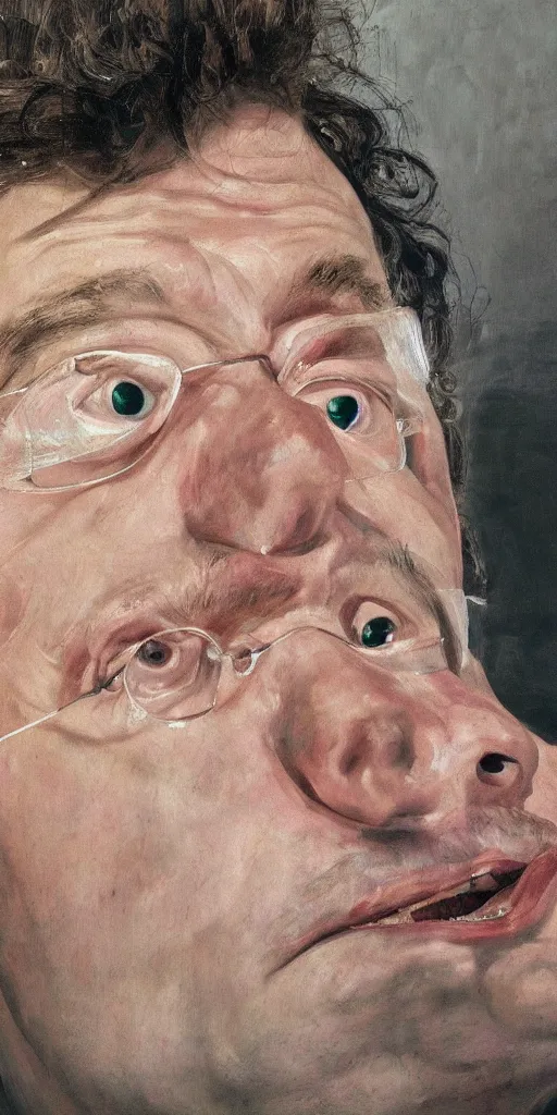 Image similar to high quality high detail painting of todd solondz portrait by lucian freud and francis bacon, hd, photorealistic lighting