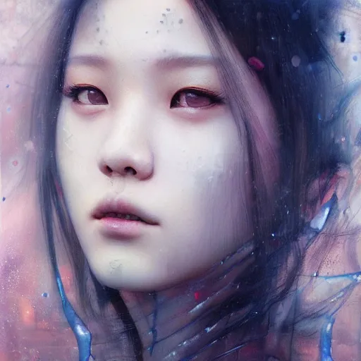 Image similar to jisoo of blackpink, snake, hyperrealistic portrait, bladerunner street, by karol bak and agnes cecile, album cover, fantasy art, photo realistic, dynamic lighting, artstation, poster, volumetric lighting, very detailed face, 8 k, award winning