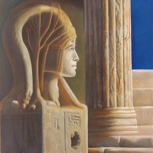 Image similar to “oracle of delphi and the omphalos stone, oil painting”