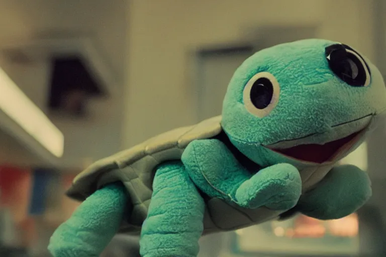 Prompt: cute turtle plushie in cyberspace, in 2 0 5 5, y 2 k cybercore, industrial low - light photography, still from a ridley scott movie