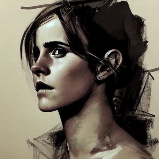 Prompt: portrait of emma watson, artwork by guy denning and charlie bowater,