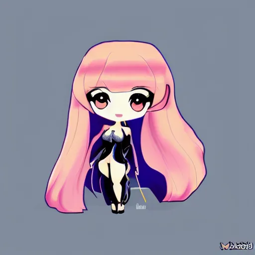 Image similar to chibi anime character painting of kim kardashian