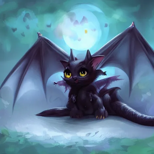 Image similar to an crossbreed between a dragon and a kitten, black fur, black wings, fantastic animal, magical, very cute, adorable, charming, amazing details, bright colors, ultra high definition, artstation pixiv, concept art,