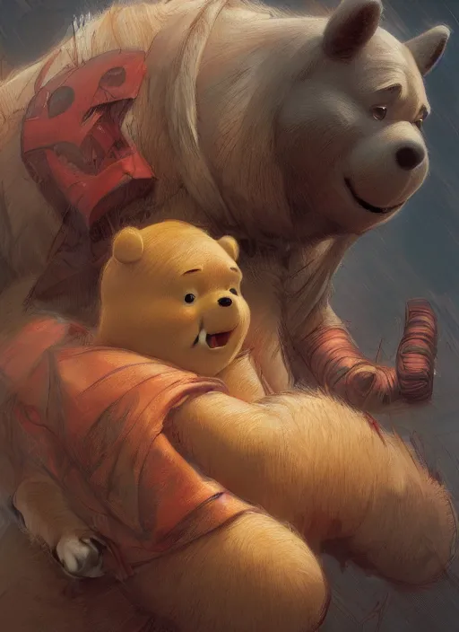 Image similar to Portrait Winne the Pooh, marvel comics, dark, intricate, highly detailed, smooth, artstation, digital illustration by Ruan Jia and Mandy Jurgens and Artgerm and Wayne Barlowe and Greg Rutkowski and Frank Frazetta