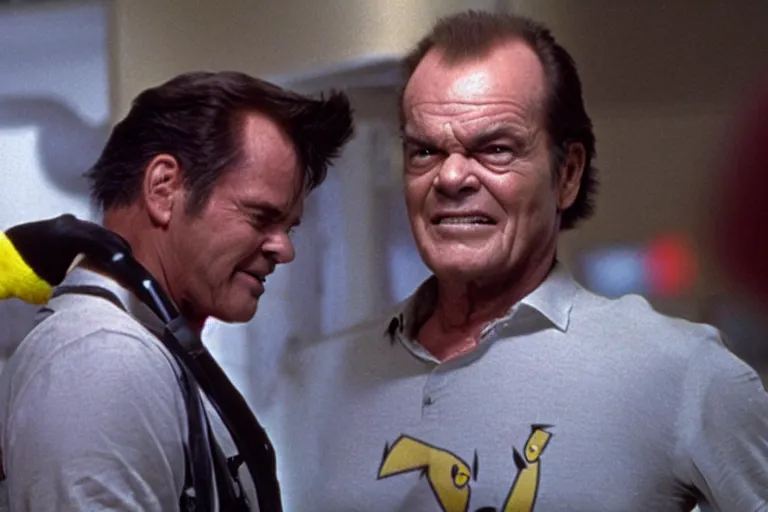 Prompt: Jack Nicholson plays Pikachu Terminator, his inner endoskeleton is exposed, still from the film