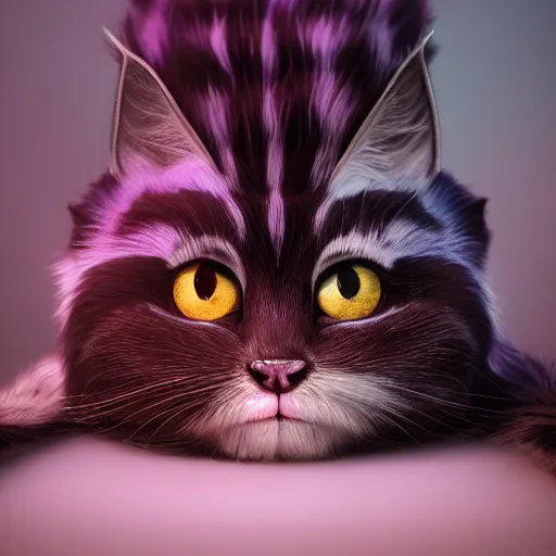 Image similar to full body pose, hyperrealistic photograph of the cheshire cat as a kitten, dim volumetric lighting, 8 k, octane beautifully detailed render, extremely hyper detailed, intricate, epic composition, cinematic lighting, masterpiece, trending on artstation, very very detailed, stunning, hdr, smooth, sharp focus, high resolution, award, winning photo, dslr, 5 0 mm