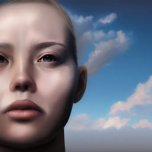 Image similar to a human face in photorealistic clouds, trending on artstation, 4 k photorealism, 4 k quality