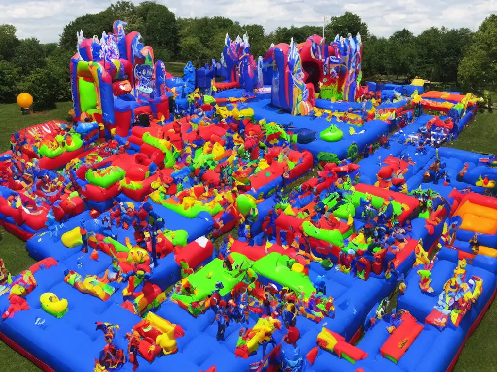 Image similar to huge death metal bouncy castle, highly detailed photo