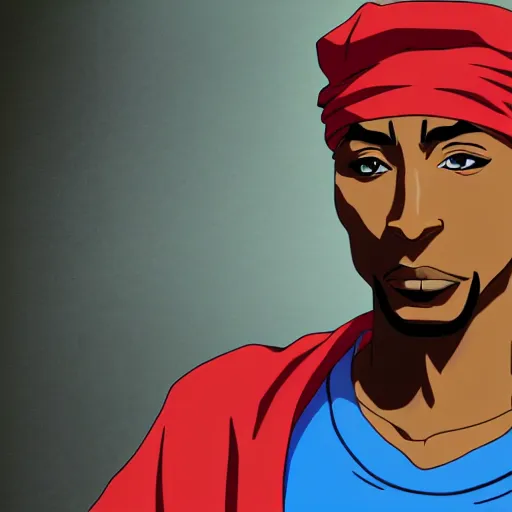 Image similar to Tupac Shakur, screenshot from a 2012s anime