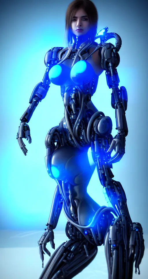 Image similar to beutiful girl cyborg a blue dragon scale, trending artstaition, unreal engine