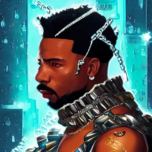 Image similar to a matte painting of killmonger, drip, diamonds shining, diamond jewelry, clean, stylish, diamond grill by sachin teng