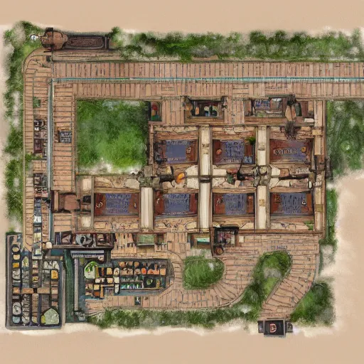 Prompt: full - color floor plan map of a fantasy tavern, hardwood floor, by greg rutkowski and james gurney, trending on artstation