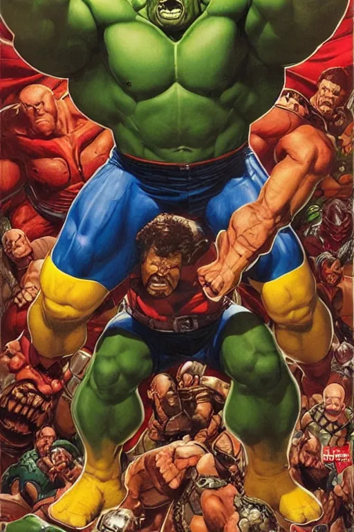 Prompt: upper body and head portrait of massive hulking mogan aste as marvel comic's strong guy wearing costume by rick berry, norman rockwell, jason fabok. greg staples, alex ross, jack kirby, tom lovell, ryan pancoast,