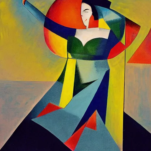 Image similar to fat latin woman dancing, brilliant sunset, cubism, texture, no collage