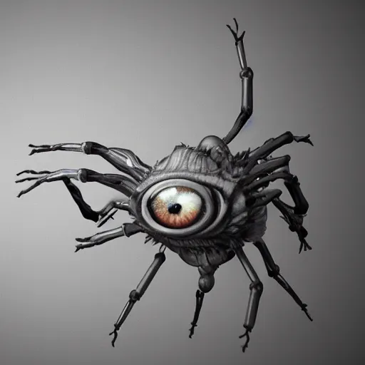 Image similar to tiny embryonic spider horse creature with 8 legs and one large eye for a head, trending on artstation, scary, subsurface scattering, horse, spider